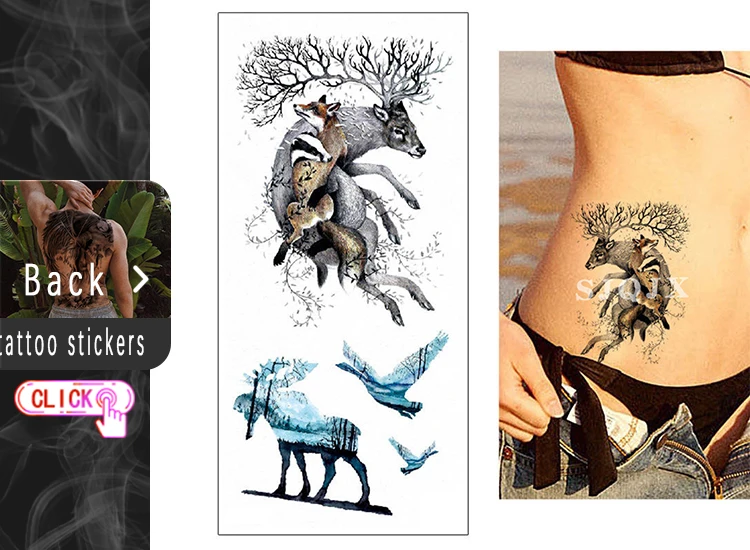 3D Временные татуировки, Мультяшные животные, милые женские татуировки для тела, наклейки, цветок, кот, Лев, тигр, водостойкие тату-Стикеры