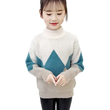 

2020 Children's Rhombus Sweater For Girls Knitting Pullover Baby Knitted Kids Clothes 5 7 9 11 13 Years Old Sweater Knitwear
