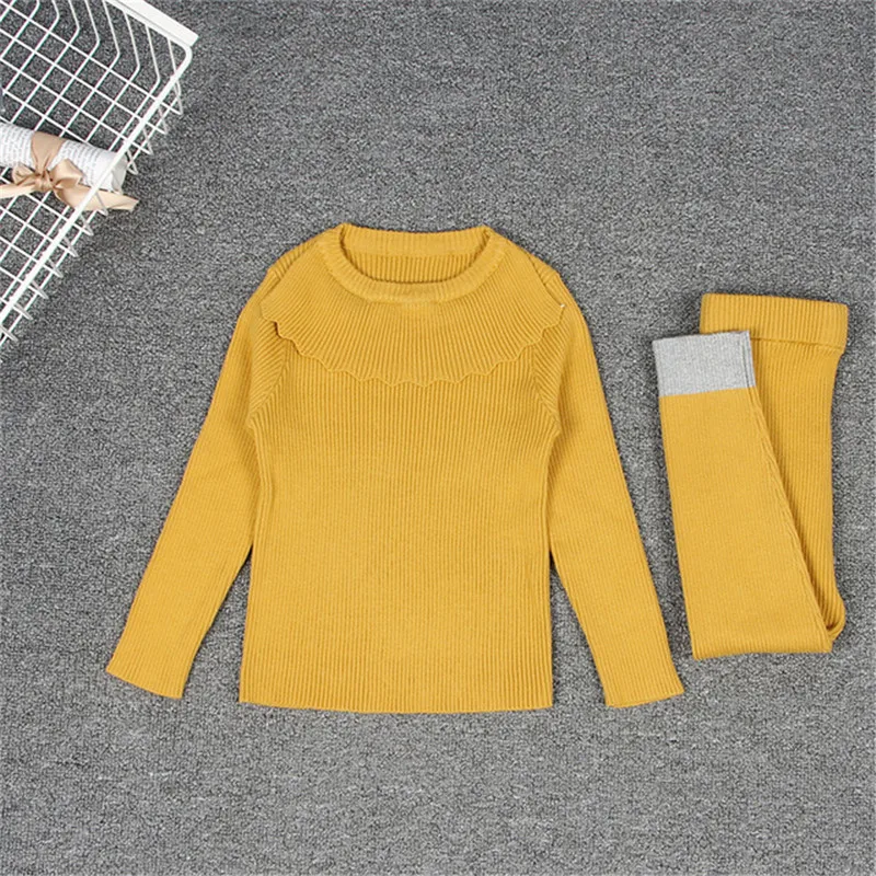 Yellow E0323 Детский комплект из 2 предметов в рубчик; осенне-зимняя одежда для маленьких девочек; свитера; костюмы; брюки; джемпер; детская одежда; E0323 - Цвет: Yellow E0323