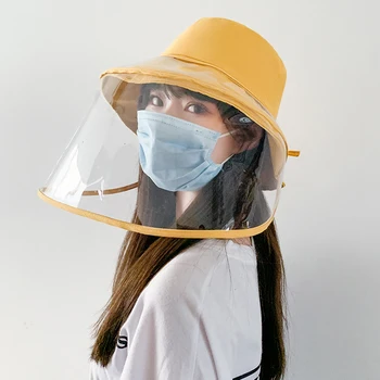

Faceshield Fisherman Hat Female Sunscreen Anti-spray Summer Wild Basin Female Solid Color Literary Hat Protective Isolation Mask