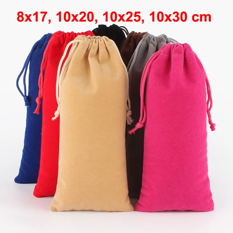 

10pcs/lot 8x17, 10x20, 10x25, 10x30 cm Multicolours Rectangle Velvet Drawstring Pouch Bag Gift Packaging Bags Can Customize Logo