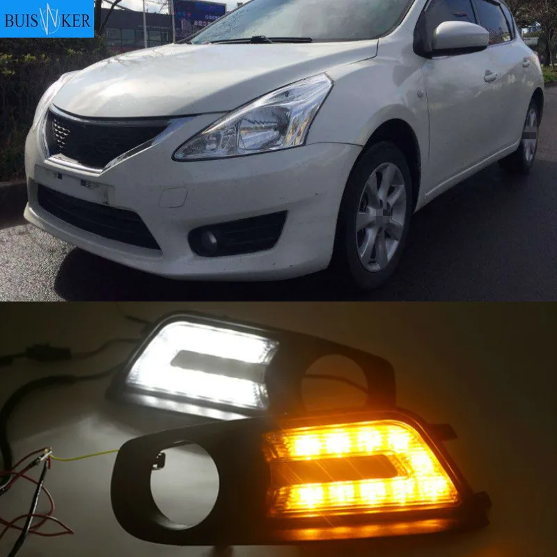 

1 пара, автомобисветодиодный светодиодные дневные ходовые огсветильник для Nissan Tiida 2011, 2012, 2013, 2014, 2015, 12 В
