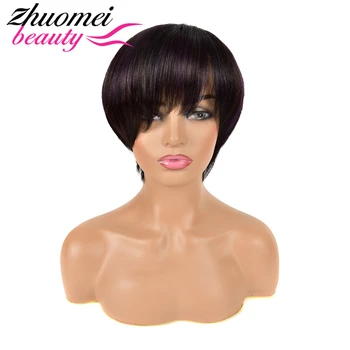 

Pixie Cut Wig Short Bob Wig P1B/Purple Ntaural Human Hair Wig Full Mechine Wig 1PC/2PCS Remy Mongolian Hair