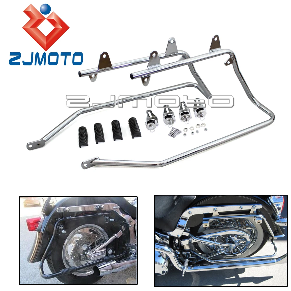 Chrome Steel Saddlebag Mounting Brackets Kit For Harley Softail Models