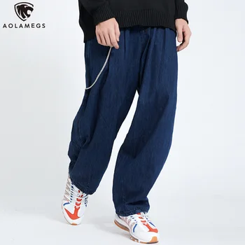 

Aolamegs Sweatpants Solid Color Trousers Men Elastic Waist Harem Pants Cargo Vintage Style Patchwork Baggy High Street Pants
