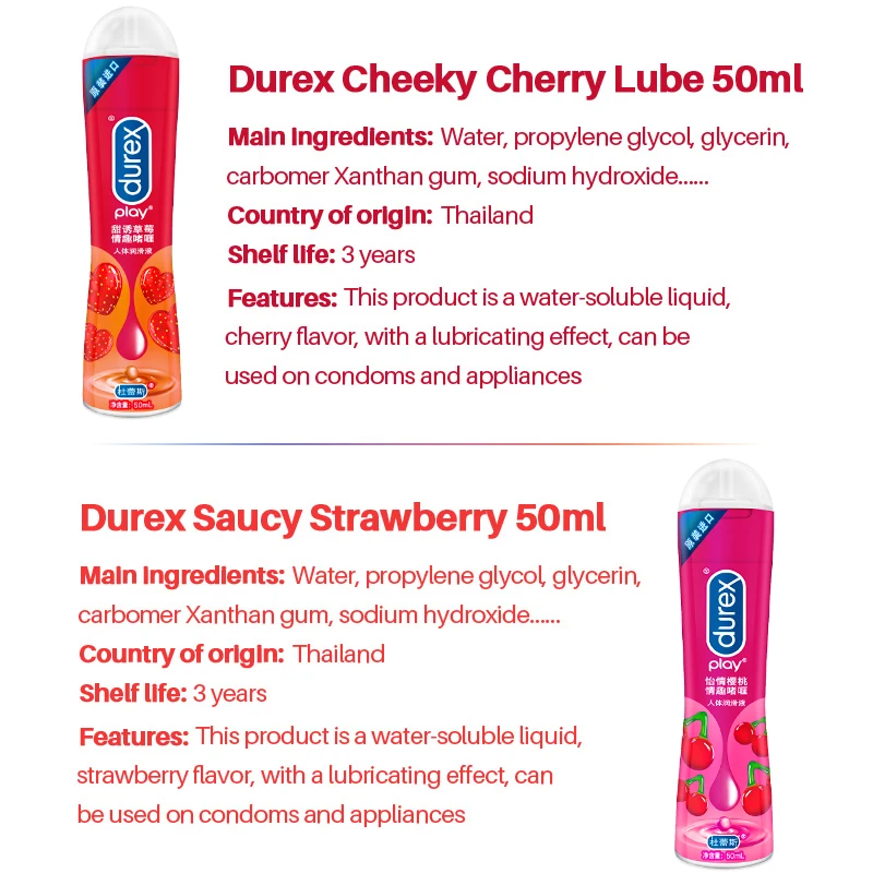 Durex Sex Lubricant Play Edible Fruit Oil Strawberry Cherry Aloe Gel Sex Lube Oral Anal Vaginal