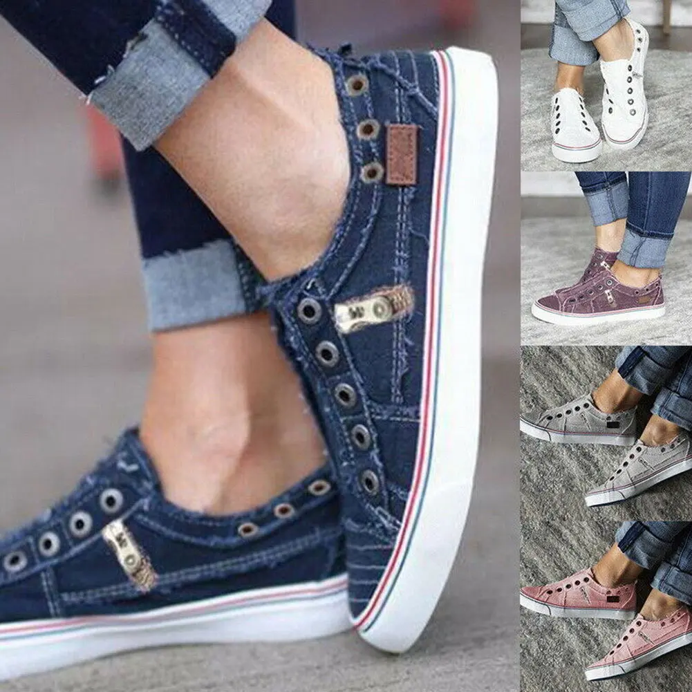

Newly Womens Canvas Flat Shoes Punch Zipper Washed Casual Loafers H66