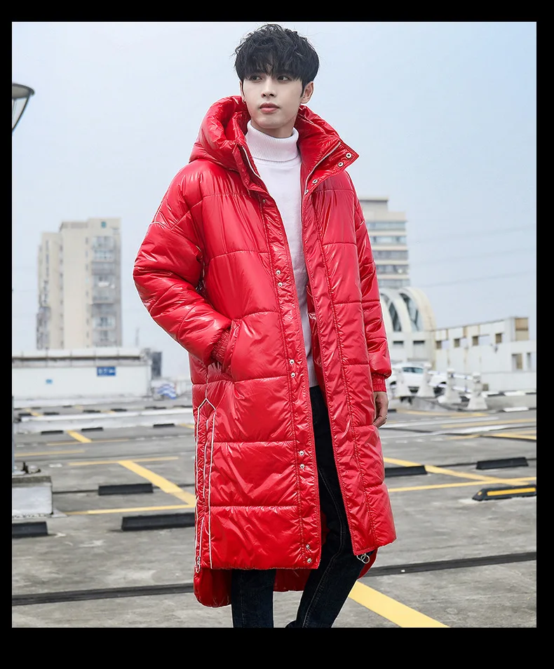 New Style Men Bright Surface down Jacket Cotton-padded Clothes Korean-style Teenager Men Mid-length Cotton Overcoat