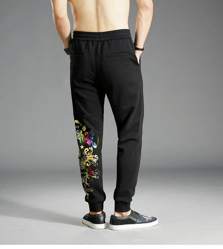 Autumn And Winter Bronzing Printed Casual Pants Men'S Wear Slim Fit Pure Cotton Skinny Trousers Thick Hoodie Cotton 380G/M2 9907