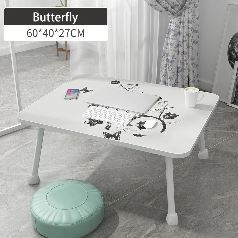 Деревянный Портативный складной Регулируемый складной стол для ноутбука, многоцелевой диван-кровать, подносы для студенческого общежития, стол для ноутбука, настольная подставка - Цвет: Butterfly