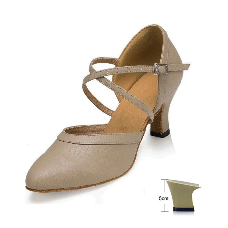 khaki 5cm Белые туфли с мягкой подошвой и закрытым носком для бальных танцев; кожаные туфли для латинских танцев; женские кроссовки для сальсы и бальных танцев - Цвет: khaki 5cm