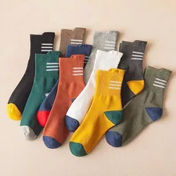 Dreamlikelin 5 Pairs/Sets Spring Autumn Striped Sports Cotton Socks for Men Breathable Soft Patchwork Multicolor Socks Man Gifts