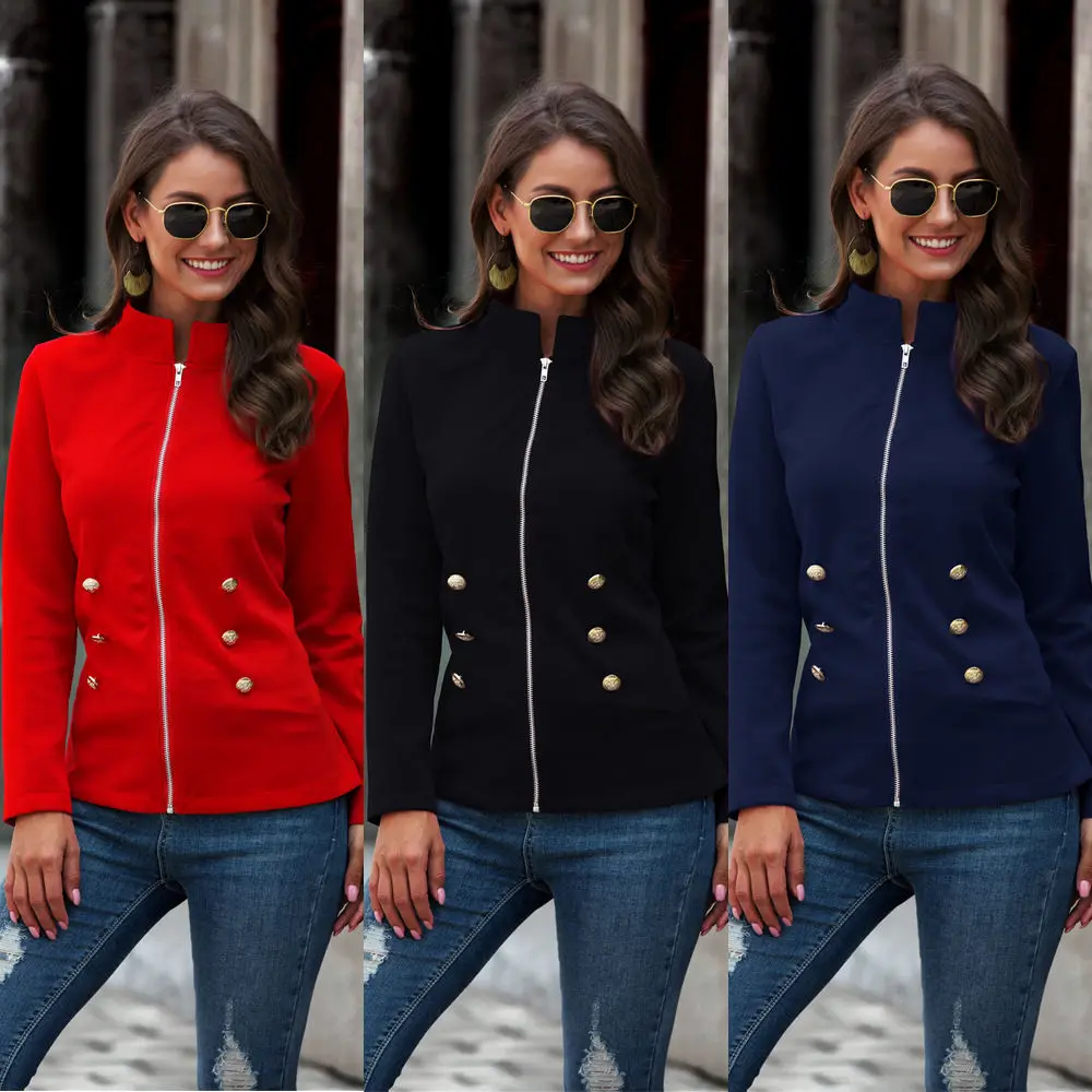 Jacket Women's Autumn Stand-up Jacket  Coat Women Red Jacket Women England Style Double-breasted Mandarin Collar Retro Clothes shuchan sweaters men england style 100% cashmere winter warm single breasted business winter mandarin collar thick