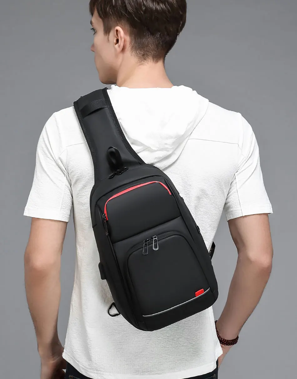 Generic Sac à Bandoulière en Cuir, Sacoche de Poitrine Imperméable Antivol, Chargeur USB à prix pas cher | Maroc