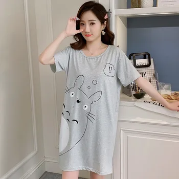 

2020 Summer Short Sleeve Nightgowns Dress for Women Cute Cartoon Home Dress Sleepwear Loose O-neck Night Gown Nightdress Nighty