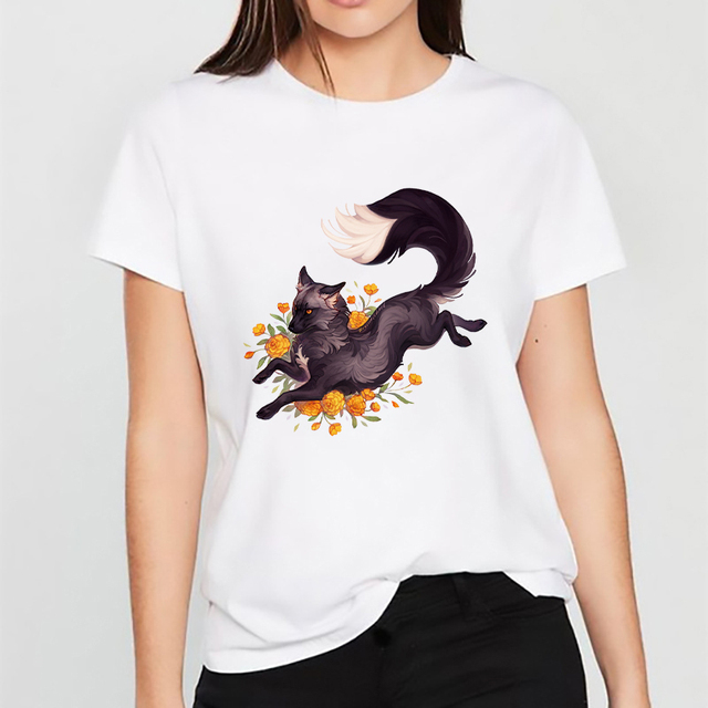 Watercolor Camiseta Anime Roupas Femininas Oversized T-shirt White Clothes Ladies Graphic Print Female O-neck Tee T-Shirt