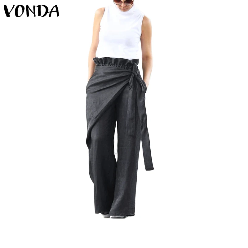 VONDA, женские широкие брюки, весна-лето, женские повседневные брюки с эластичной резинкой на талии, женские брюки размера плюс, Pantalon S-5XL - Цвет: Серый