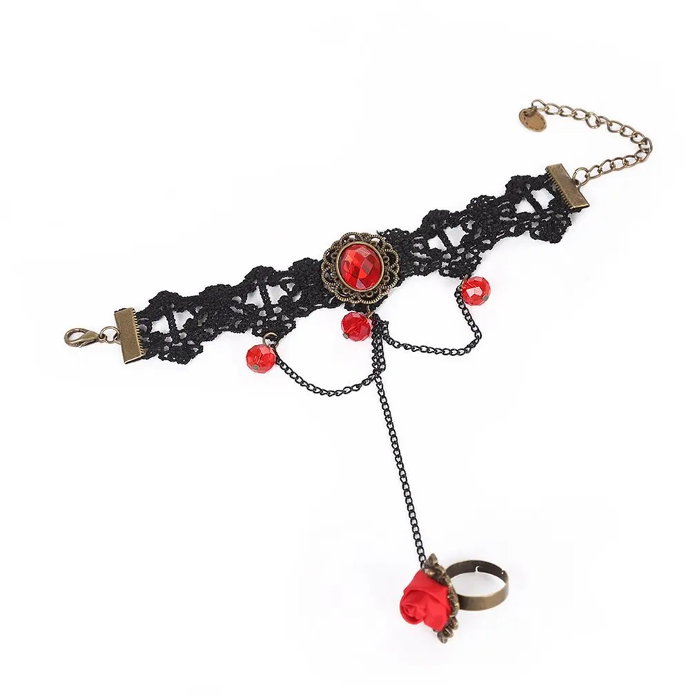 Lace Female Bracelet with Ring Red Diamond Halloween Vampire Accessories Suitable for all kinds of wear | Украшения и аксессуары