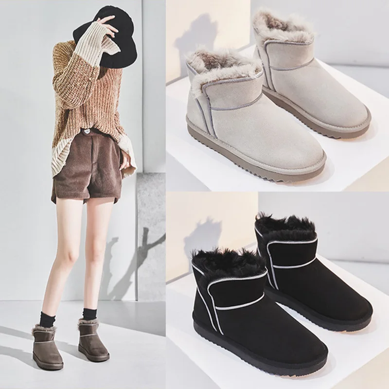 

Women's Snow Boots 2019 Winter Leather Ankle Boot For Woman Short Plush Ladies Warm Winter Boots Women Ankle Boot Snow Shoes
