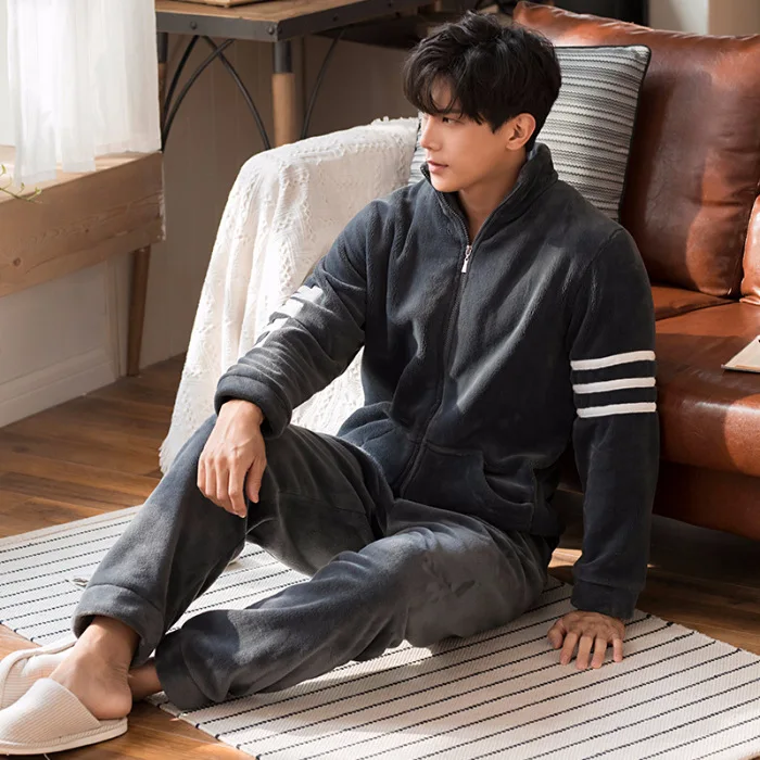 

Autumn & Winter Coral Velvet Pajamas Men Thick plus Velvet Flannel Men's Autumn And Winter Long Sleeve Tracksuit Thermal Suit