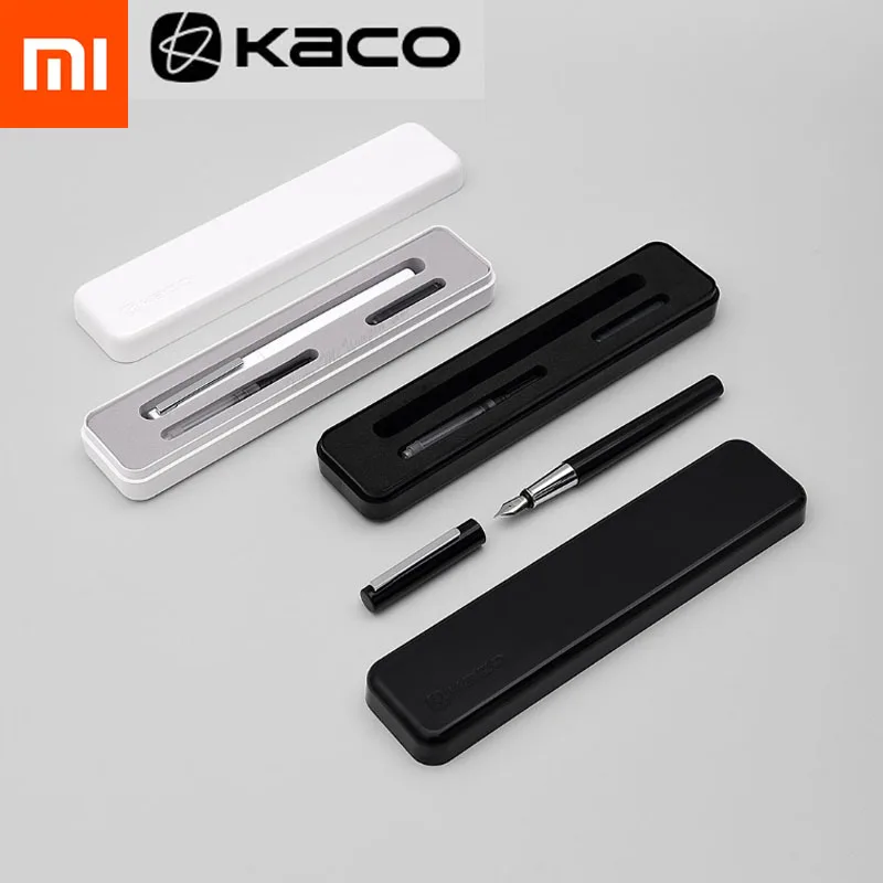 Xiaomi kaco BRIO Black/White Fountain Pen with Ink Bag Storage Box Case 0.3mm Nib Metal Inking for Writing Signing |