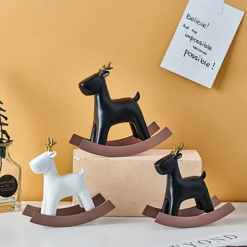 

Small White Retro Rocking Horse Log Trojan Wedding Woodiness Horse Decoration Desktop Home Decoration Kids Toys Crafts and Gifts