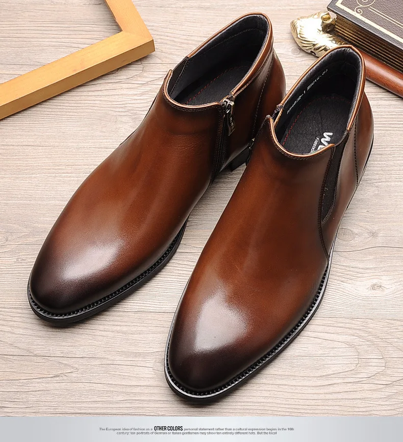 

Autumn Ankle Boots Men Botas Hombre Short England Genuine Leather Pointed-Toe Business Boots Zipper Short Martin Boots