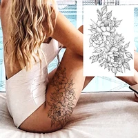 Sexy Flower Temporary Tattoos For Women Body Art Painting Arm Legs Tattoos Sticker Realistic Fake Black Rose Waterproof Tattoos 2