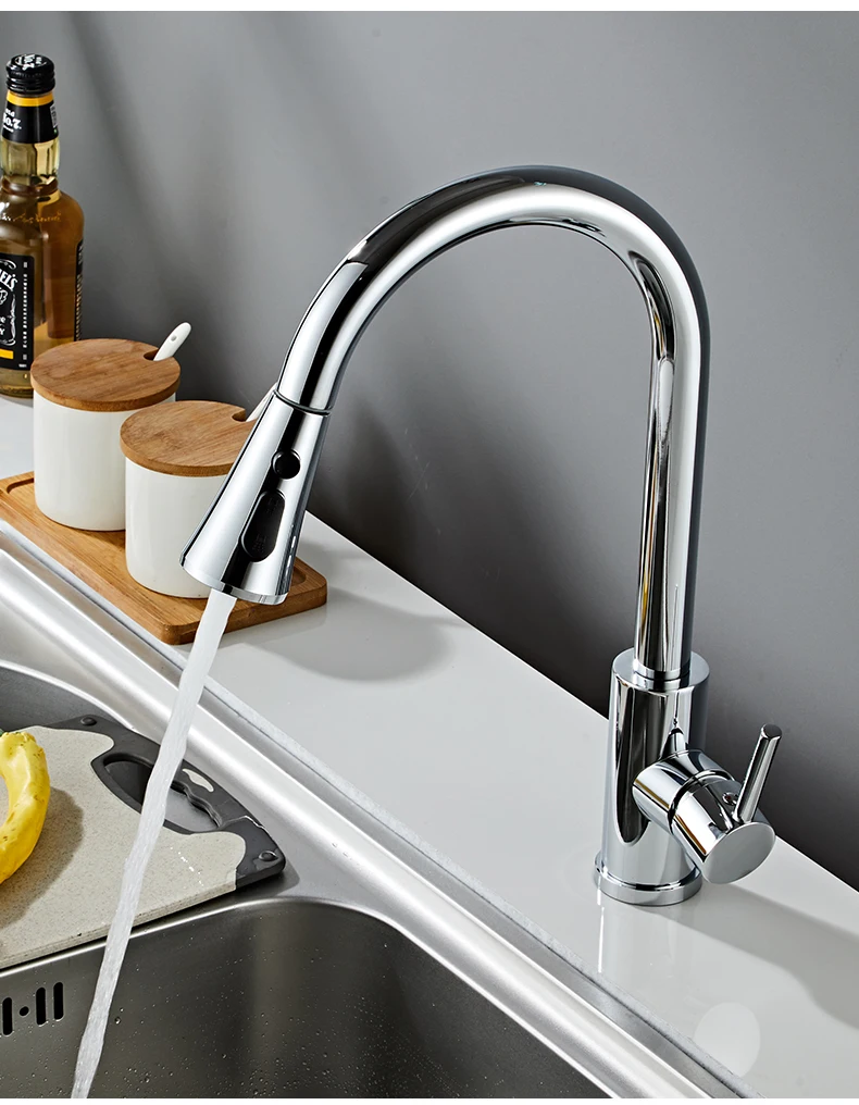 Chrome/Black/Golden Pull Out Kitchen Faucets Hot Cold Water Stream Sprayer Spout Pull Down Tap Mixer Crane For Kitchen EL5407 under cabinet paper towel holder