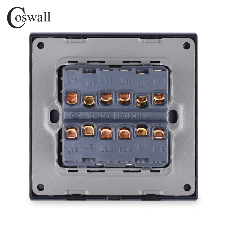 Coswall 4 банды 2 способ роскошный светильник Переключатель ВКЛ/ВЫКЛ настенный выключатель прерыватель из нержавеющей стали панель переменного тока 110~ 250 В