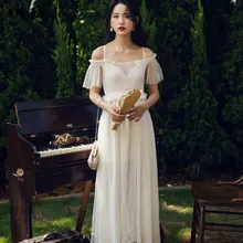 Бежевый цвет платья для выпускного вечера линия с открытыми плечами точка тюль сексуальное выпускное платье V образным вырезом Настоящее платье ESAN432