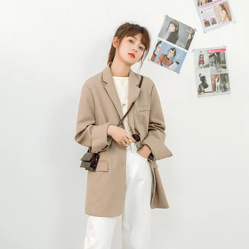 

Small Suit Women's 2019 Autumn New Style Korean-style Network hong yang Gas-Style Mid-length Solid Color Suit Casual Coat Fashio