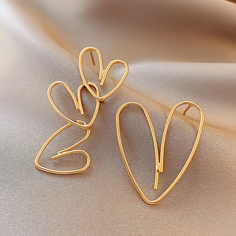 Women's Korean Asymmetry Drop Earrings Gold Color Geometric Heart Statement Earring Trend Jewelry Gifts dangle earrings,drop earrings,long earrings,golden earrings