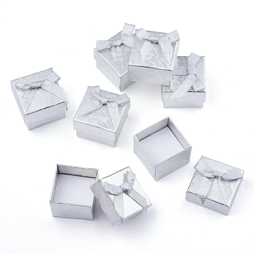 24pcs Square Cardboard Jewelry Ring Boxes Bowknot Valentines Day Gifts Packing Boxes with Sponge High quality Random Mixed Color