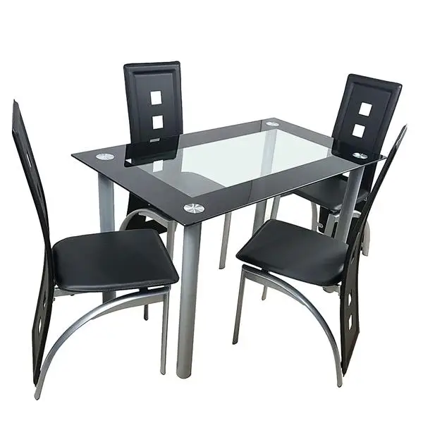 

110CM Dining Table Set 8mm Tempered Glass Dining Table With 4pcs High Back Chairs Fit Any Style Dining Room And Any Decoration
