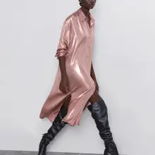 ZA женское платье 2019 сезон осень-зима; Цвет металла Светоотражающие; Простые; Элегантные; Изящные женские длинные платья рубашка стильное пл...(China)