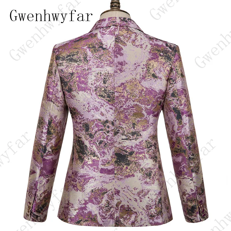 Gwenhwyfar Bronzing цветочный узор смокинг новые фиолетовые Мужские костюмы для выпускного вечера свадебные костюмы для мужчин индивидуальный костюм Homme(куртка+ брюки