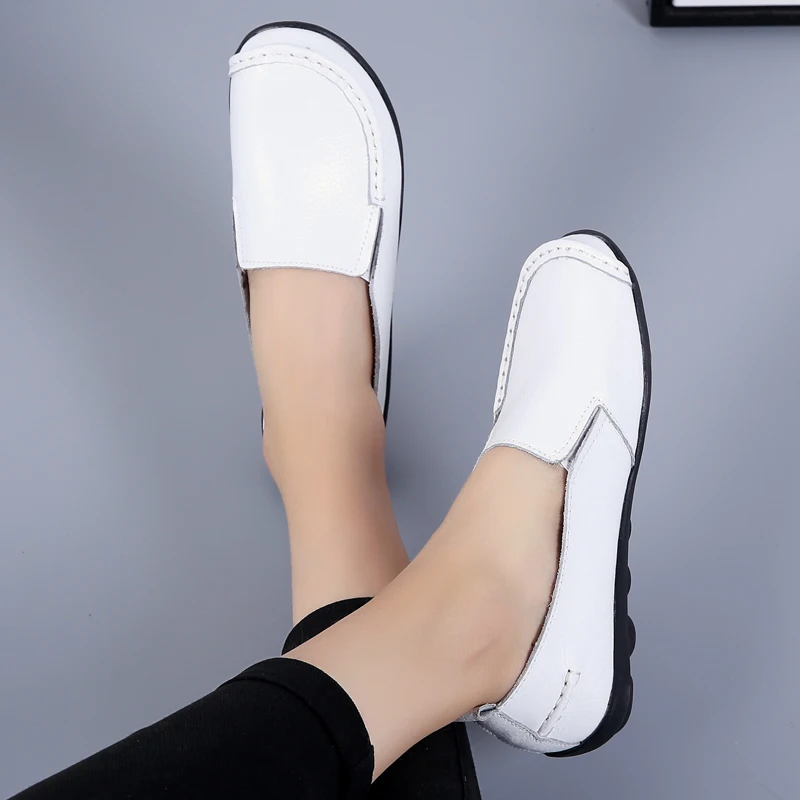 

AARDIMI Women's Genuine Leather Shoes Woman 20Color Loafers Slip-On Woman Ballet Flats Shallow Casual Female Large Size Shoes