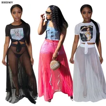 HHDMV, летняя Женская Новинка, сексуальная высокая уличная длинная юбка, эластичная открытая кружевная однотонная простая длинная юбка в пол