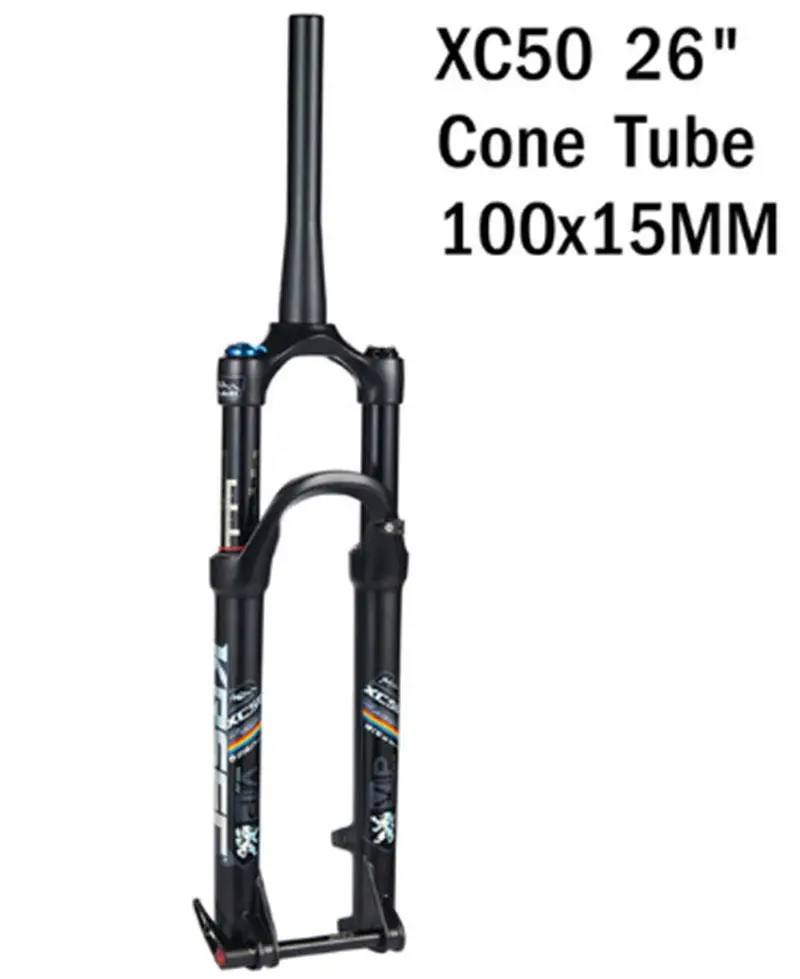 26 Cone 100X15MM Велосипедная вилка KRSEC MTB пневматическая подвеска 26 27,5 29 дюймов из магниевого сплава Mtb Велосипедная вилка аксессуар QR 100*9 мм через 100*15 мм замок - Цвет: 26 Cone 100X15MM