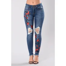 Для женщин рваные джинсы-бойфренды стрейч джинсовые штаны с дырками