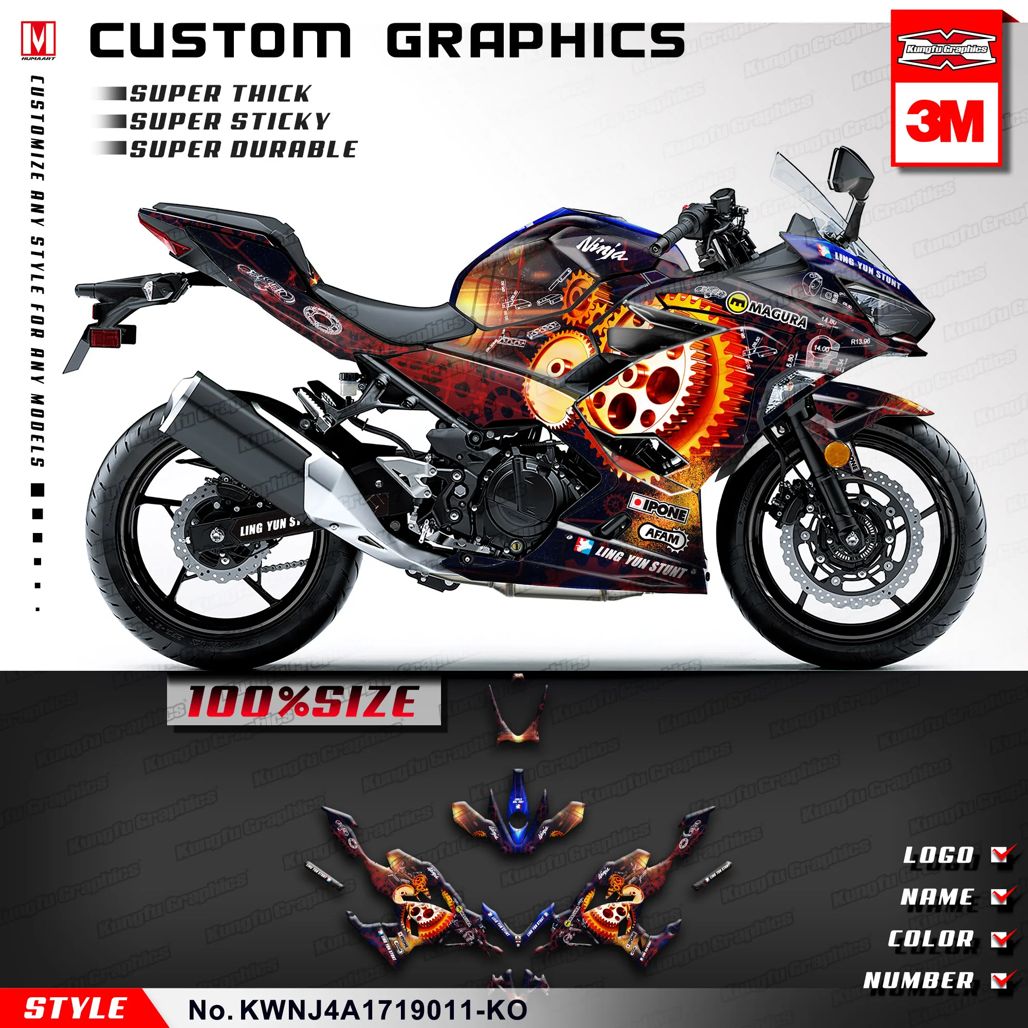 

KUNGFU графические пользовательские наклейки виниловые наклейки для Kawasaki Ninja 250 400 ABS KRT 2017 2018 2019 2020 2021 2022 2023
