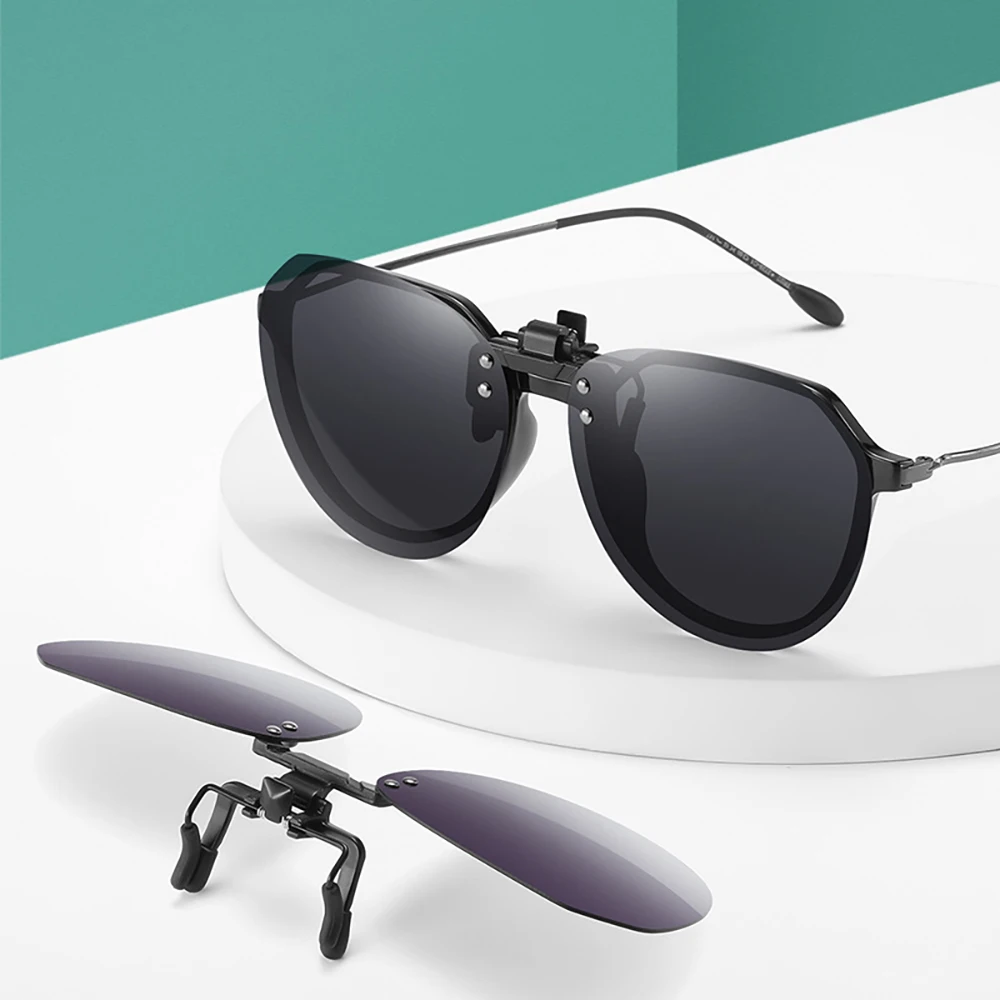 Flip Up Clip on Sunglasses Polarized Fishing Men Gredient Grey Lens Driving UV400 Big Aviation Rimless Night Vision Shades polarized sunglasses fishing sunglasses night vision glasses