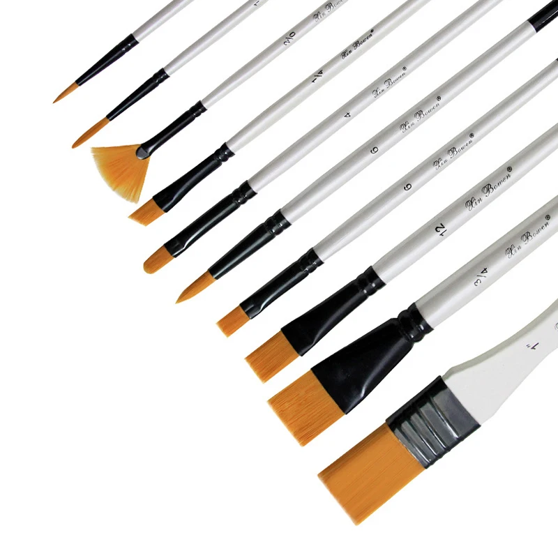 Nylon Hair Pen Canvas packaging Set Pearl White Oil Brush Multi-type Head Set for Watercolor Painting Brush Set Artist 10Pcs/Set