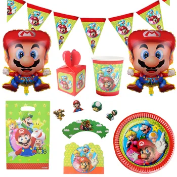 

Super Mario Theme Party Decoration Tissue Paper Plate Banner Tablecloth Disposable Tableware Set Balloon Birthday Party Supplies