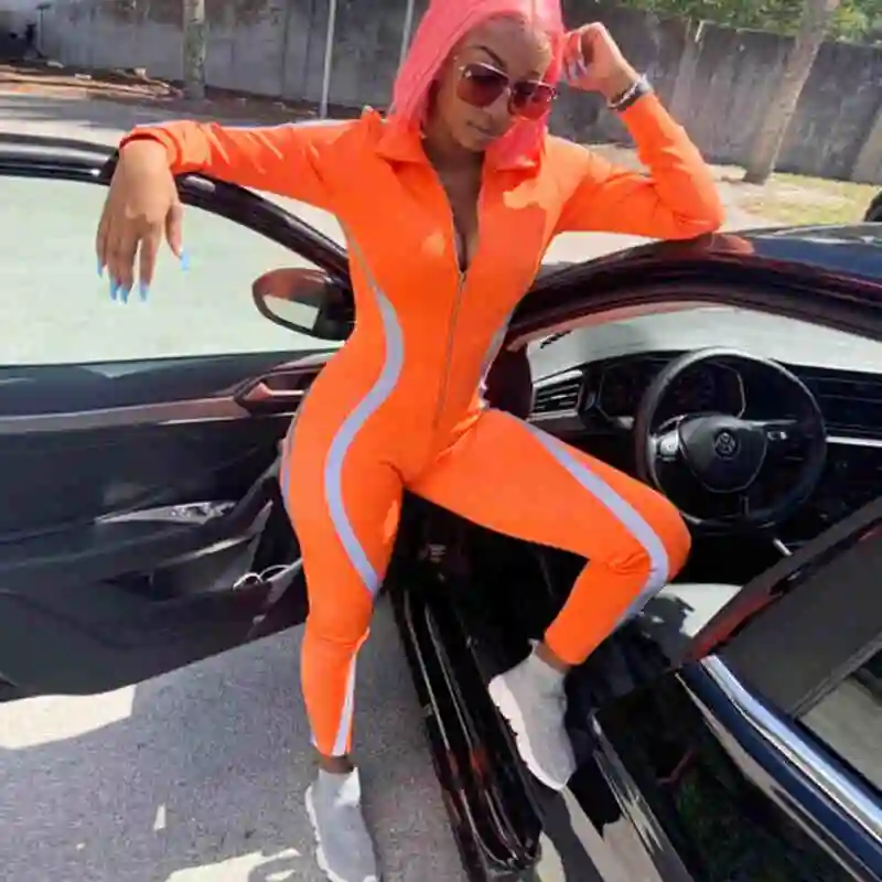 orange zip up jumpsuit