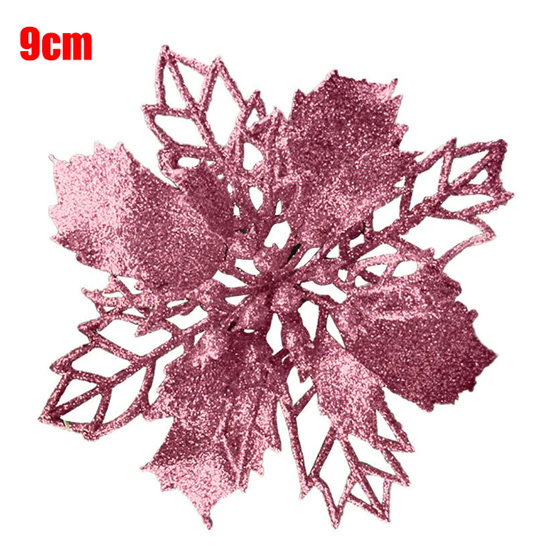 Pink 9CM «Лучшее» 10 шт. Рождество Poinsettia блеск цветок полые Дерево Висячие украшения для дома вечерние 889 - Цвет: Pink 9CM