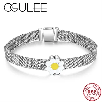 

White Enamel Flower Clip Beads 925 Sterling Silver Bracelets fit Original Reflection Bangles Clip Charm DIY Jewelry Accessories