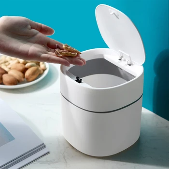 

Desktop Waste Bin With Push Button Lid Multifunctional Trash Can Home Car Storage Bucket Multifunctional Trash Can Cleaning Tool