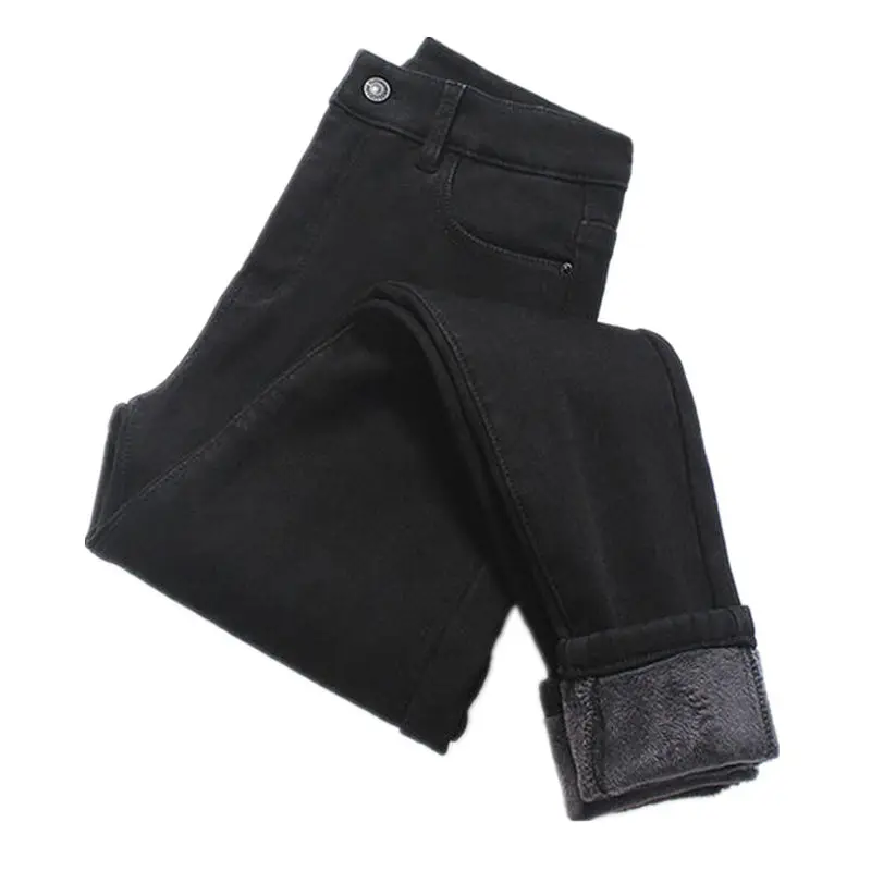 Black jeans Плюс бархатные зимние джинсы женские теплые плотные Стрейчевые джинсы с высокой талией женские джинсовые узкие брюки джинсы бойфренды для женщин Q1910 - Цвет: Black jeans